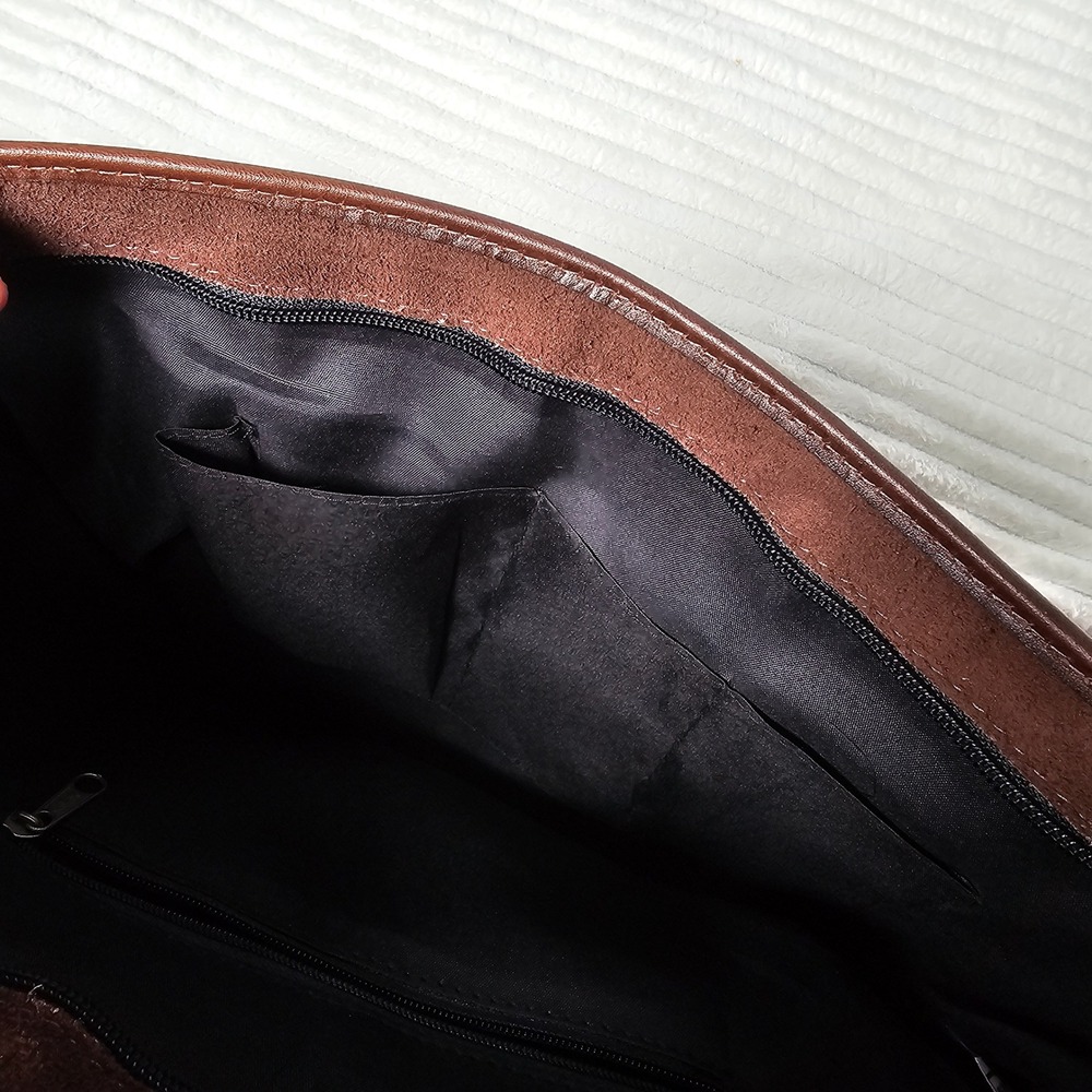 Handmade Bolivian Leather Suede Tote Bag Brown Geometric Woven Textile Artisan‎ - Picture 10 of 12